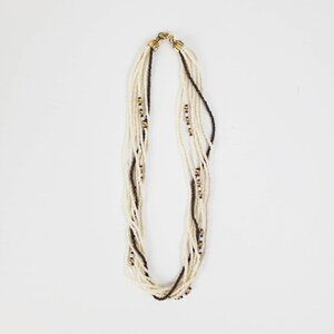 Pearl and Brown Choker Necklace Delicate Beaded Twist Multi-Strand